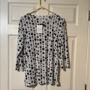 Emily Daniels Black and White Polka Dot Long Sleeve Top